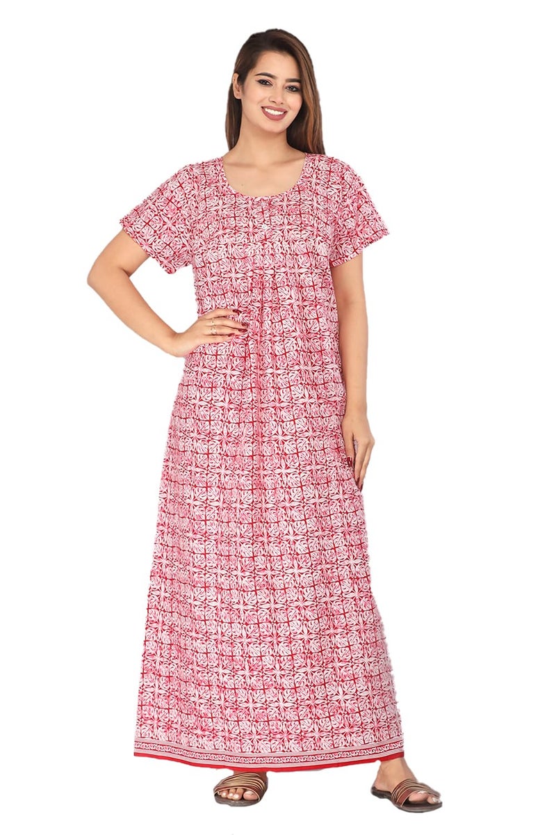 Monique Brand Cotton Nighty for Women — Floral Printed Stylish Night Gown, Comfortable Sleepwear Long Nightwear, Maxi- Free Size (Size - M to XXL-44) - Image 1