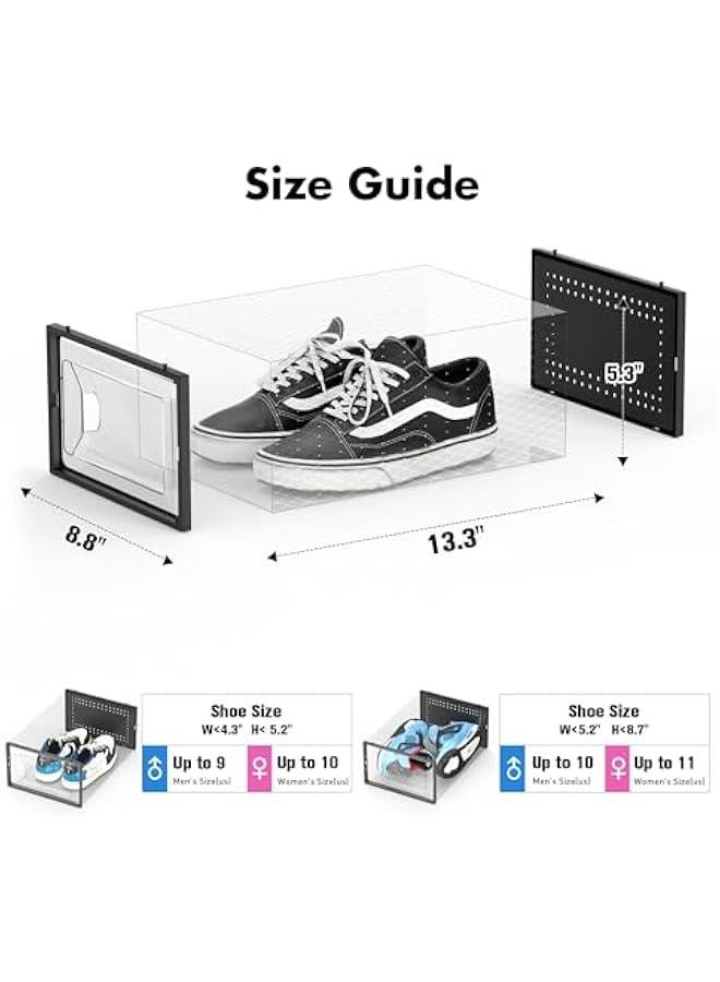Arabest 15 Pack Clear Plastic Shoe Storage Box Organizer for Closet, Interlocking Foldable Rack with Lids, Stackable Container Bins for Sneakers, Black Color.  - Image 2