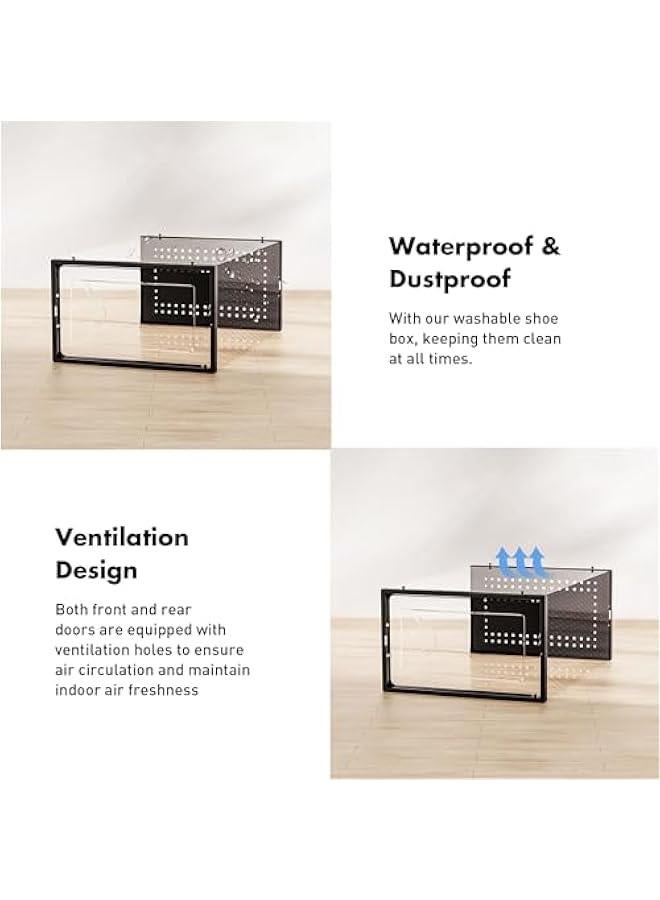 Arabest 15 Pack Clear Plastic Shoe Storage Box Organizer for Closet, Interlocking Foldable Rack with Lids, Stackable Container Bins for Sneakers, Black Color.  - Image 5