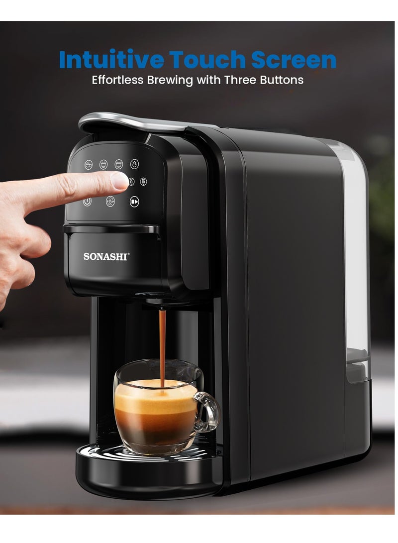 SONASHI 3 in 1 Digital Multi Capsule Coffee Machine - with 700ML Detachable Water Tank | 20 Bar Powerful Pressure with Smart Touch Control Panel and Indicator Light | 3 Optional Adaptors - Nespresso/Dolce Gusto/Coffee Powder and Auto Shut Off Options | Cafe Style Coffee Maker with FREE Handheld Portable Garment Steamer 700 ml 1400 W SCM-4985 + SGS-315 Black/Silver - Image 3