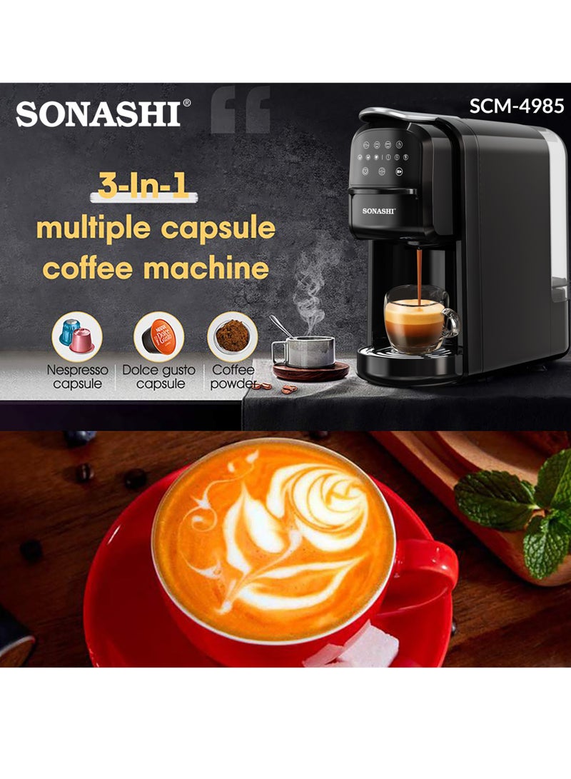 SONASHI 3 in 1 Digital Multi Capsule Coffee Machine - with 700ML Detachable Water Tank | 20 Bar Powerful Pressure with Smart Touch Control Panel and Indicator Light | 3 Optional Adaptors - Nespresso/Dolce Gusto/Coffee Powder and Auto Shut Off Options | Cafe Style Coffee Maker with FREE Handheld Portable Garment Steamer 700 ml 1400 W SCM-4985 + SGS-315 Black/Silver - Image 5