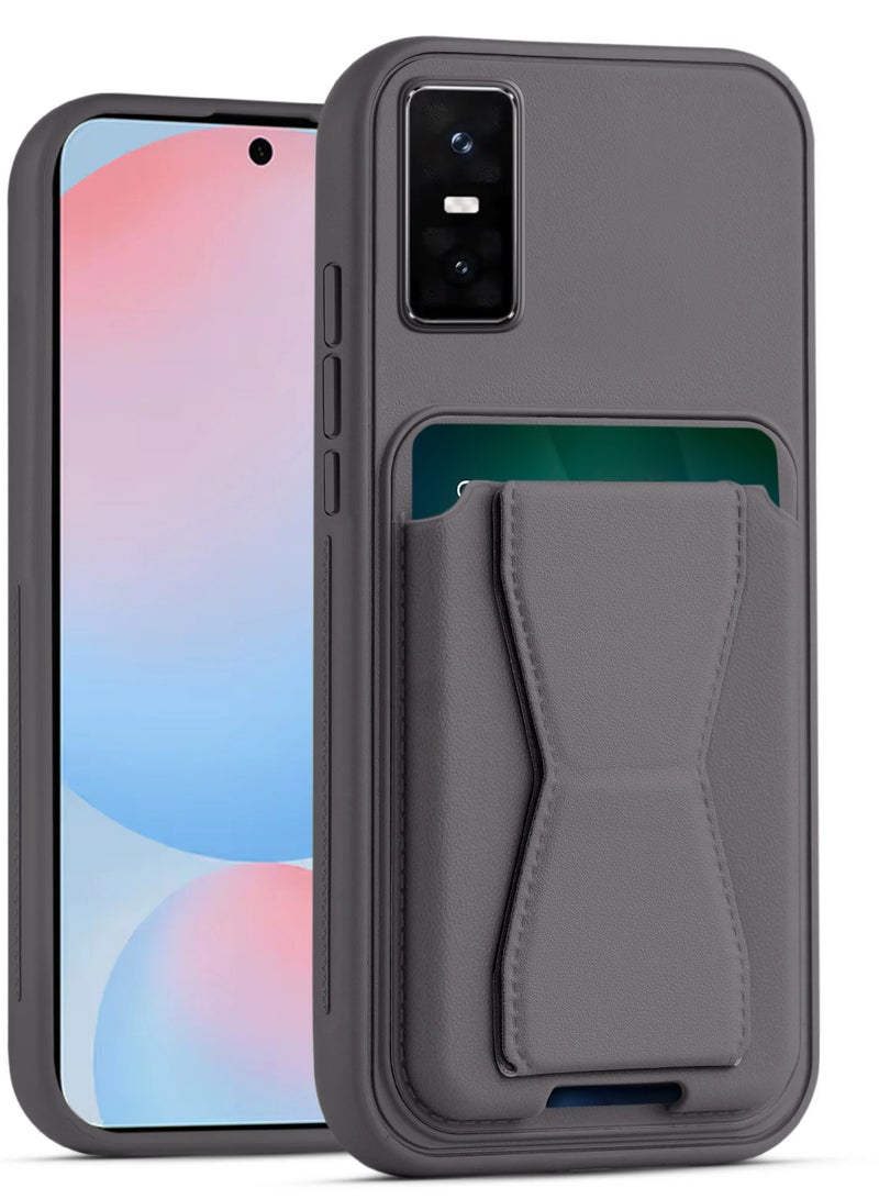Leather back cover with card wallet Foldable Shockpoof Case compatible with Infinix Gt30 Pro (Dark Grey)