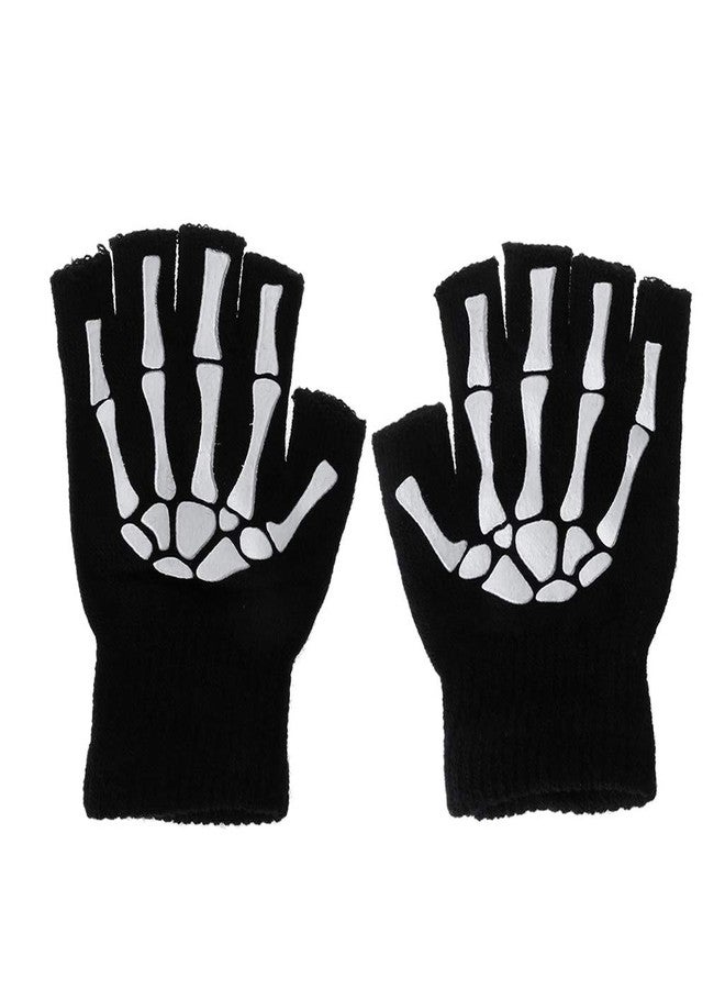 KODASW Half Finger Skeleton Cycling Gloves Riding Bike Sports Bicycle Keeping Warm for Outdoor Walking Hiking in Cold Weather Skeleton Half Finger Polyester - Image 1