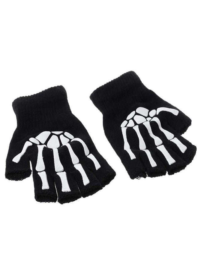 KODASW Half Finger Skeleton Cycling Gloves Riding Bike Sports Bicycle Keeping Warm for Outdoor Walking Hiking in Cold Weather Skeleton Half Finger Polyester - Image 4