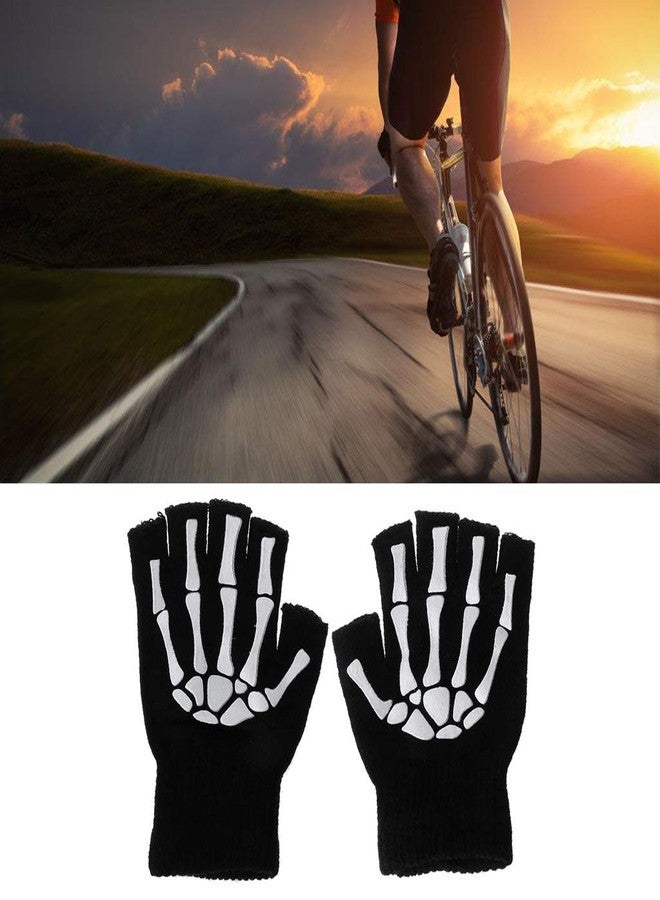 KODASW Half Finger Skeleton Cycling Gloves Riding Bike Sports Bicycle Keeping Warm for Outdoor Walking Hiking in Cold Weather Skeleton Half Finger Polyester - Image 2