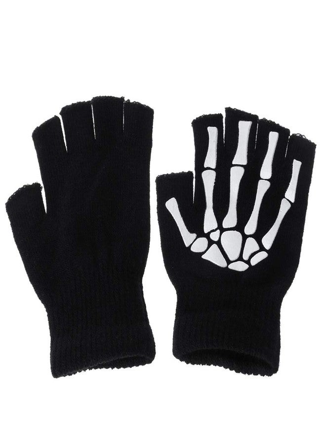 KODASW Half Finger Skeleton Cycling Gloves Riding Bike Sports Bicycle Keeping Warm for Outdoor Walking Hiking in Cold Weather Skeleton Half Finger Polyester - Image 3