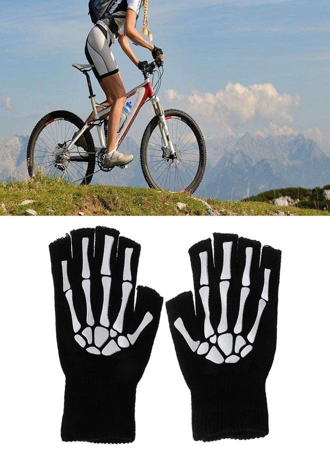 KODASW Half Finger Skeleton Cycling Gloves Riding Bike Sports Bicycle Keeping Warm for Outdoor Walking Hiking in Cold Weather Skeleton Half Finger Polyester - Image 5