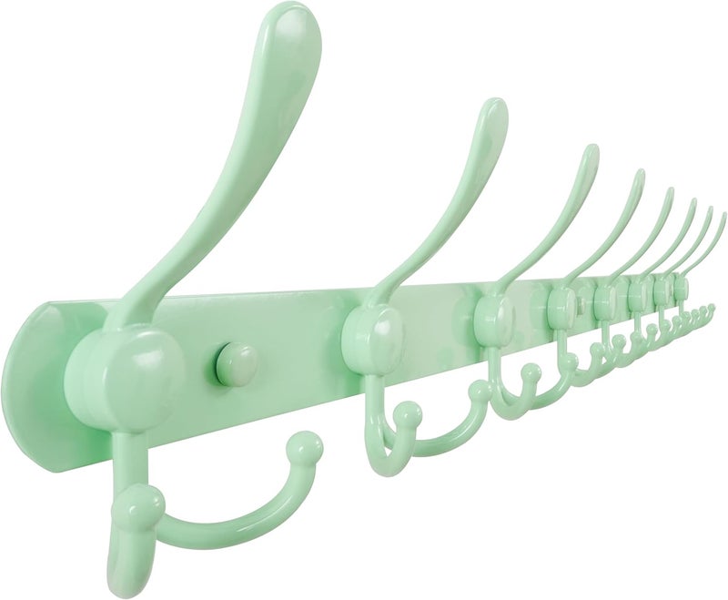 Dseap Reliable daily use design Coat Rack Wall Mount - 29.5” Long 8-Tri-Hooks Heavy Duty Coat Hanger Rail Wall Hooks for Hanging Coats Hats Clothing Clothes Purse Mudroom Entryway, Green Global sizing options - Image 1