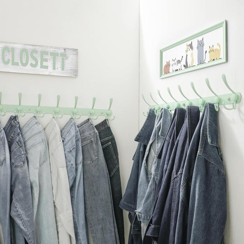 Dseap Reliable daily use design Coat Rack Wall Mount - 29.5” Long 8-Tri-Hooks Heavy Duty Coat Hanger Rail Wall Hooks for Hanging Coats Hats Clothing Clothes Purse Mudroom Entryway, Green Global sizing options - Image 5