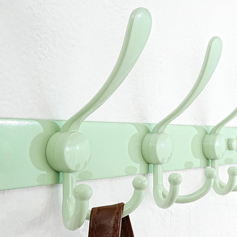 Dseap Reliable daily use design Coat Rack Wall Mount - 29.5” Long 8-Tri-Hooks Heavy Duty Coat Hanger Rail Wall Hooks for Hanging Coats Hats Clothing Clothes Purse Mudroom Entryway, Green Global sizing options - Image 2