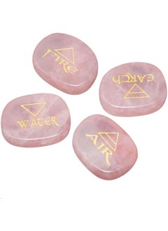 rockcloud Rockcloud Healing Crystal 4pcs Engraved Triangle Symbol Stones Palm Stones Reiki Balancing,Rose Quartz 