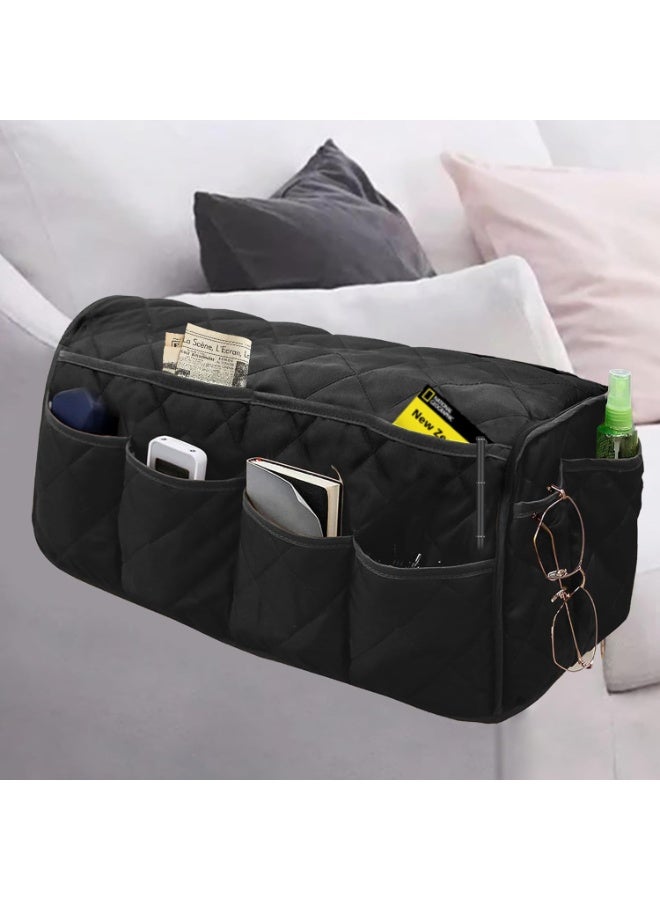 NANAO كرسي ذراع كادي، منظم مسند أريكة مقاوم للماء، منظم مقعد غير قابل للانزلاق، حامل جهاز التحكم عن بعد للمقعد المائل، كادي للمقعد المائل مع 14 جيب لتخزين جهاز التحكم عن بعد، الهاتف، المجلة (أسود) - Image 1