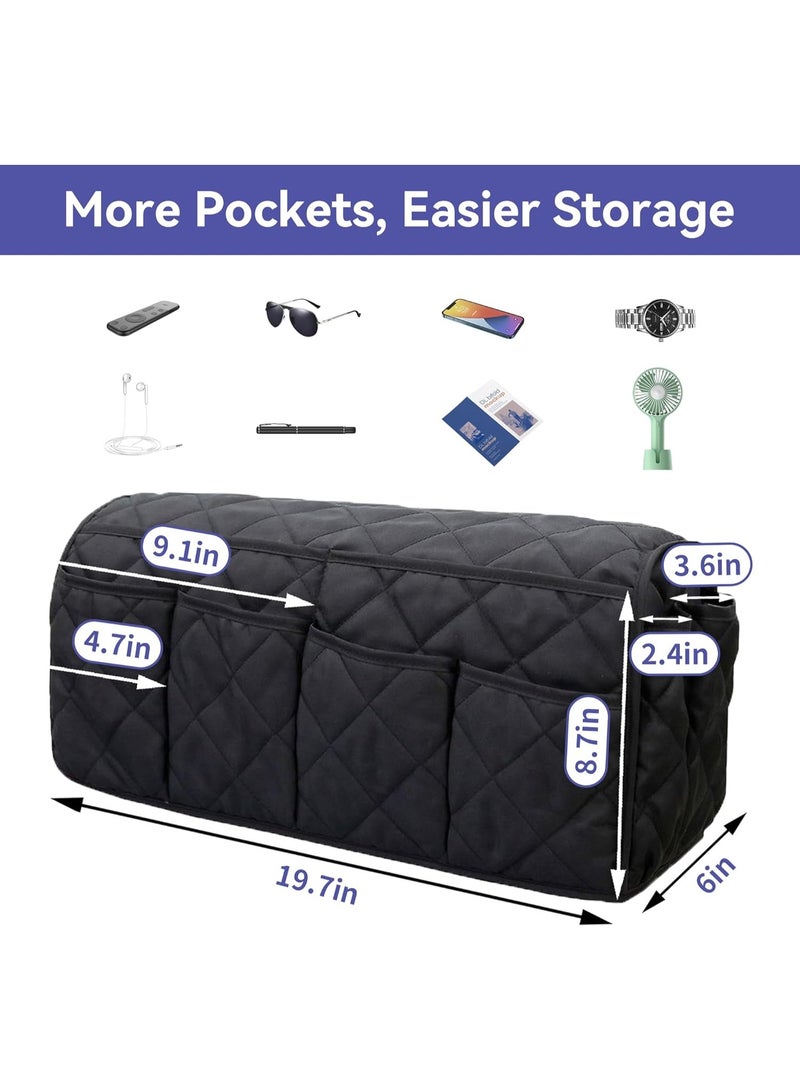 NANAO كرسي ذراع كادي، منظم مسند أريكة مقاوم للماء، منظم مقعد غير قابل للانزلاق، حامل جهاز التحكم عن بعد للمقعد المائل، كادي للمقعد المائل مع 14 جيب لتخزين جهاز التحكم عن بعد، الهاتف، المجلة (أسود) - Image 4