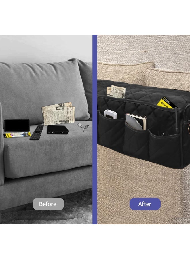 NANAO كرسي ذراع كادي، منظم مسند أريكة مقاوم للماء، منظم مقعد غير قابل للانزلاق، حامل جهاز التحكم عن بعد للمقعد المائل، كادي للمقعد المائل مع 14 جيب لتخزين جهاز التحكم عن بعد، الهاتف، المجلة (أسود) - Image 3