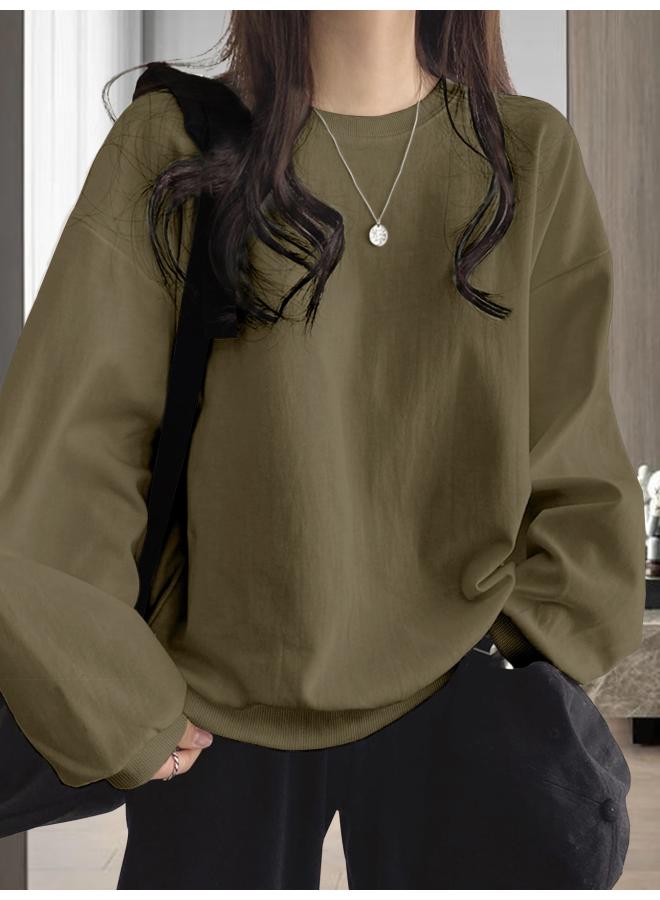 Spring New Slub Cotton Sweat Women's Clothing Loose Casual Solid Color Round Neck Pullover European Size Sweat Women 