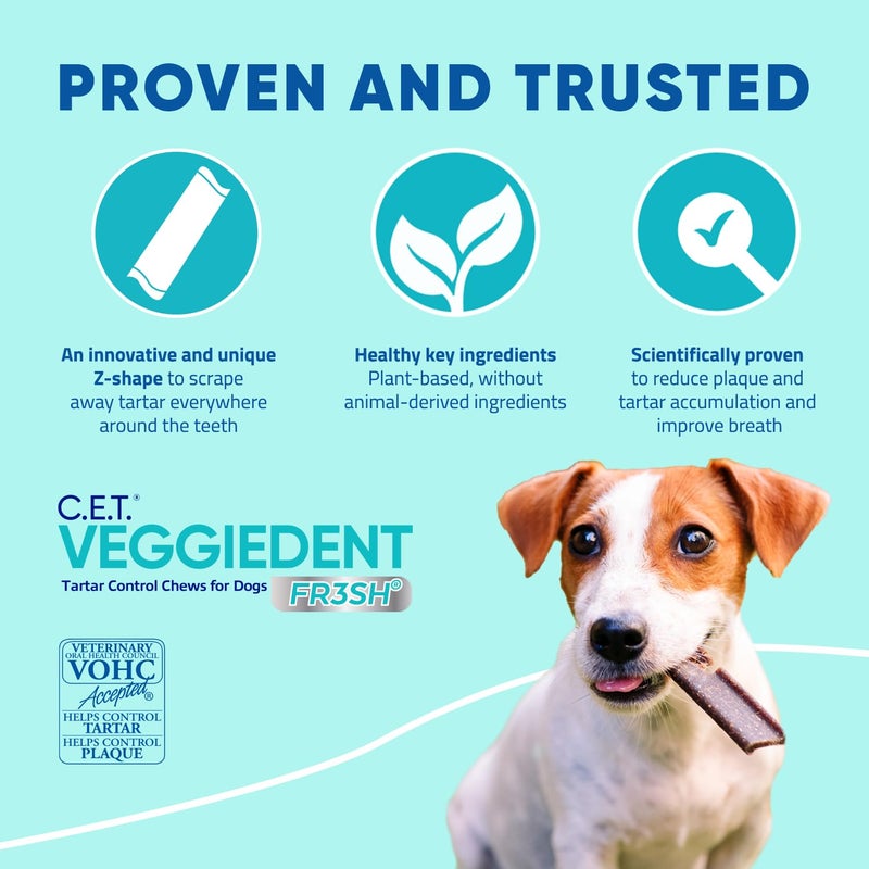 Virbac CET Veggiedent FR3SH Tartar Control Chews for Large Dogs Over 66 Pounds, Plant-Based Formula, 30 Count Bag - Image 5