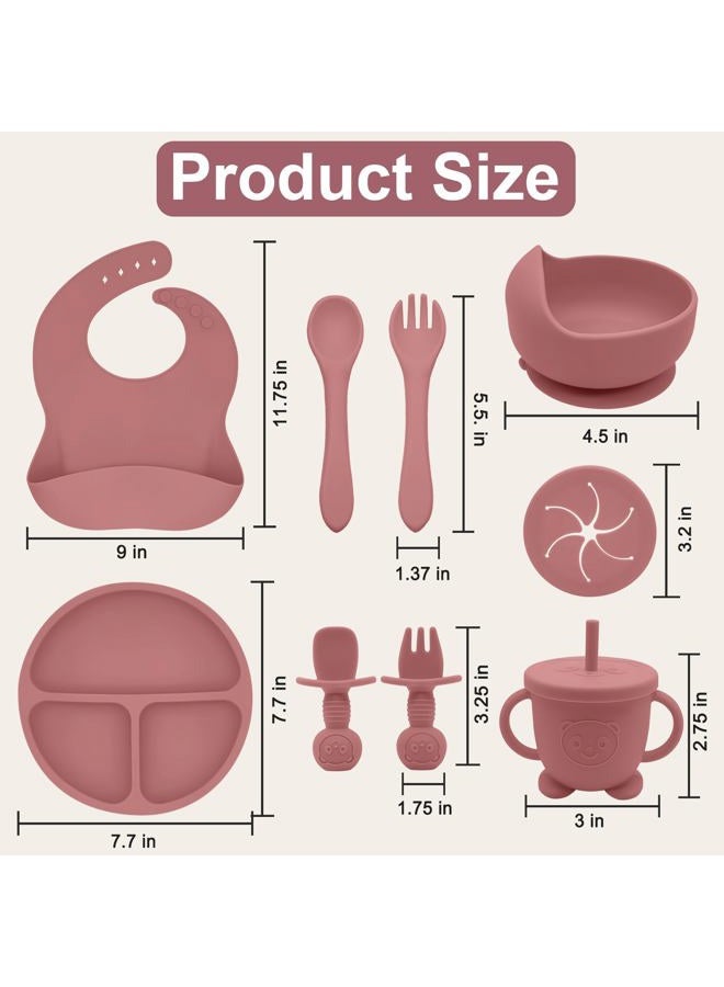Munlinder Silicone Baby Feeding Set | Baby Led Weaning Supplies Includes Suction Bowls and Divided Plates, Adjustable Bib, Baby Utensils Spoons and Forks,Cup | Baby Feeding Essentials (Red) - Image 2