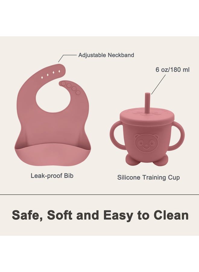 Munlinder Silicone Baby Feeding Set | Baby Led Weaning Supplies Includes Suction Bowls and Divided Plates, Adjustable Bib, Baby Utensils Spoons and Forks,Cup | Baby Feeding Essentials (Red) - Image 5