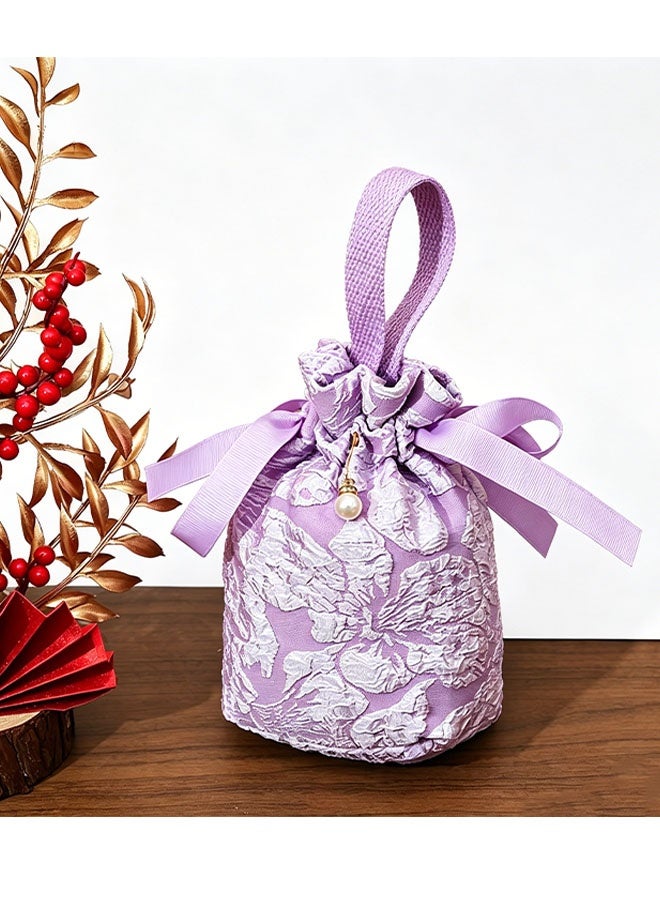 Happy D 5 small floral gift bags, canvas purple gift bags, teahouse gift bags with handles, mini drawstring candy gift bags with pearls, suitable for baby showers, wedding parties, birthdays, weddings (purple) - Image 5
