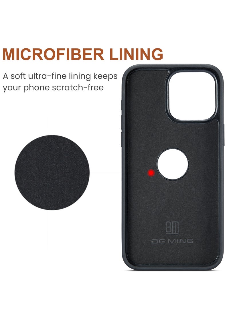 DGMING - CaseMe Wallet Case for iPhone 15 Pro MAX DGMING Premium Leather Phone Case Back Cover Magnetic Detachable with Trifold Wallet Card Holder Pocket - Coffee - Image 1