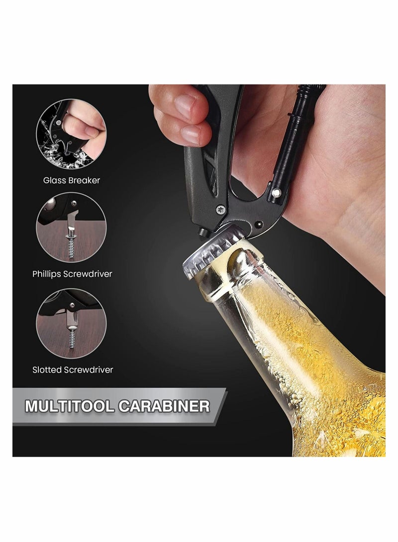 Multitool Carabiner with Pocket Knife EDC Carabiners Keychain with Folding Knives Bottle Opener Window Breaker and Screwdriver for Men Survival Gear for Outdoor Cing Hiking - Image 2