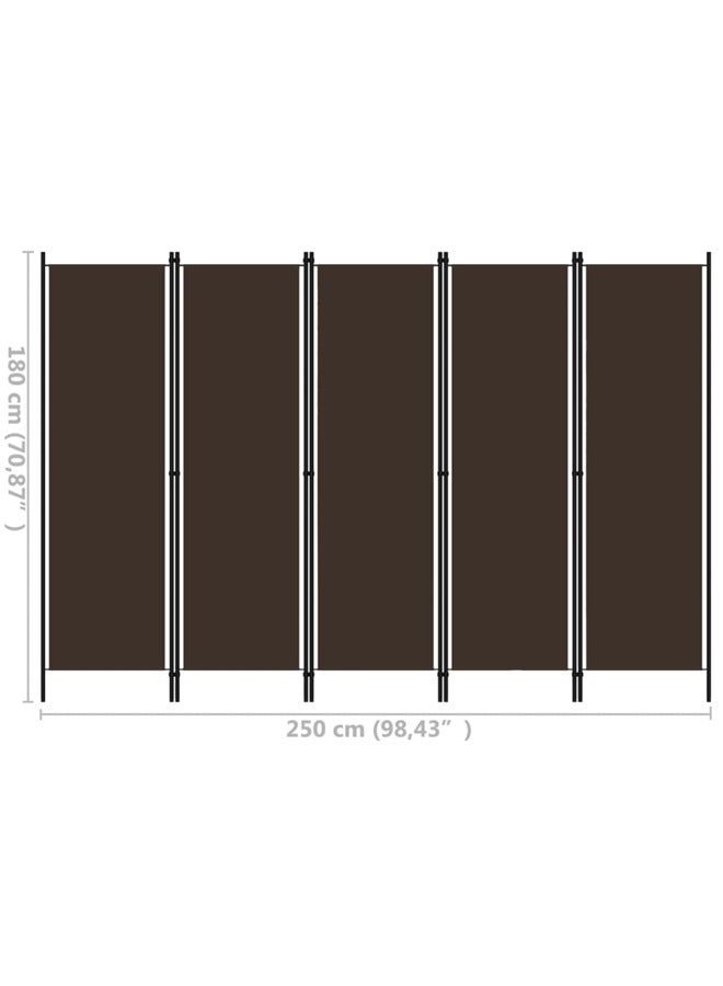 vidaxl 5-Panel Room Divider Brown 250x180 cm 320724 - Image 5