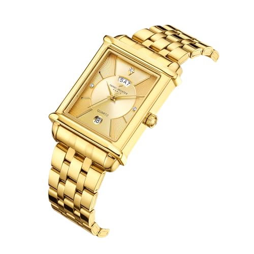 Daniel Hechter Paris Etoile Collection Watch for Men Two-Tone Analog Watch Silver Rectangular Dial, Gold & Silver Stainless Steel Strap, Day & Date Display, Quartz Movement Stylish Formal - Image 2