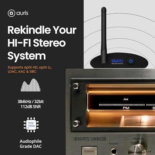 Auris Blume HD Long Range Bluetooth 5.3 Music Receiver Hi-Fi Audio Adapter with Audiophile DAC, LDAC & AptX HD for Home Stereo, AV Receiver or Amplifier - Image 2