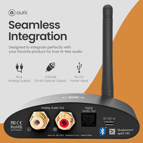 Auris Blume HD Long Range Bluetooth 5.3 Music Receiver Hi-Fi Audio Adapter with Audiophile DAC, LDAC & AptX HD for Home Stereo, AV Receiver or Amplifier - Image 5