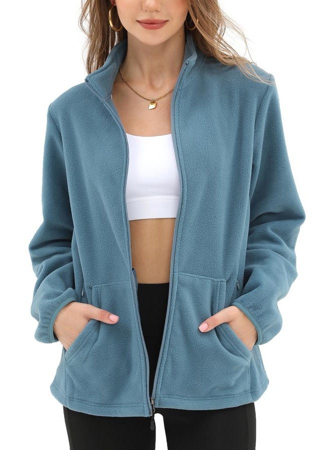 Argstar women's Jacket, Polar Fleece Coat with Zipper Pockets Lightweight Casual Outdoor Chaqueta de Lana para Mujeres Graylish Blue S, Graylish Blue, S - Image 1