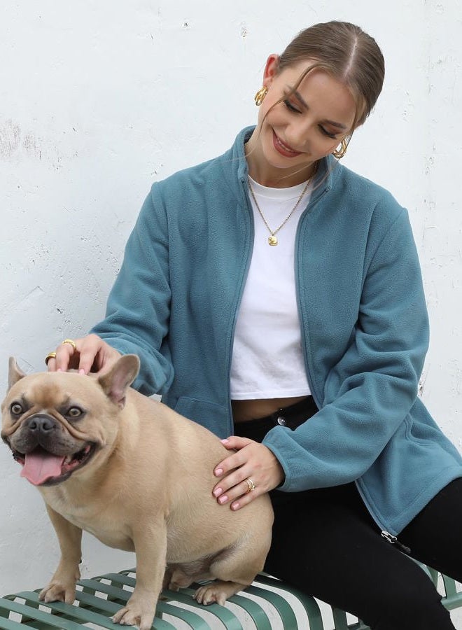 Argstar women's Jacket, Polar Fleece Coat with Zipper Pockets Lightweight Casual Outdoor Chaqueta de Lana para Mujeres Graylish Blue S, Graylish Blue, S - Image 2