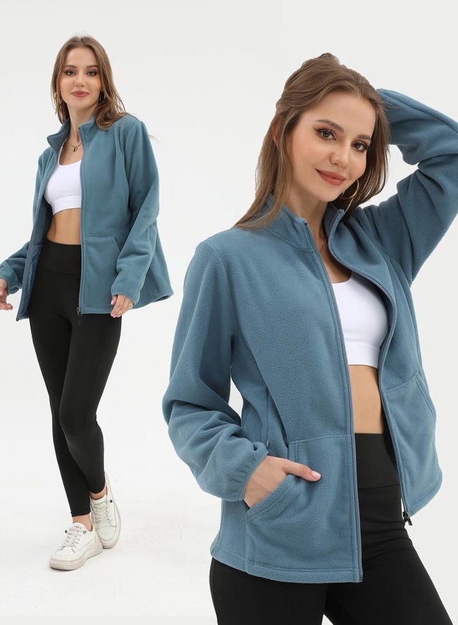 Argstar women's Jacket, Polar Fleece Coat with Zipper Pockets Lightweight Casual Outdoor Chaqueta de Lana para Mujeres Graylish Blue S, Graylish Blue, S - Image 5
