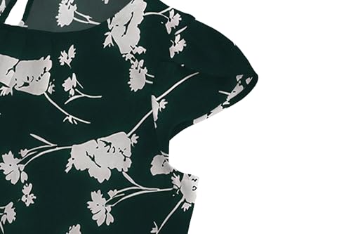 TASAMO Women's Casual Round Neck Basic Pleated Top Cap Sleeve Curved Keyhole Back Chiffon Blouse (Large, FP Dark Green 01) - Image 4