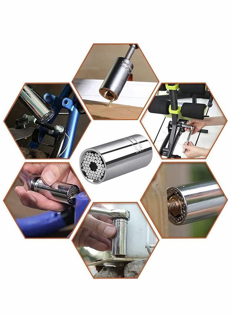 Y&D - Universal Socket, Socket Wrench with Electric Drill Adapter, Silver Self-Adjusting Set, Convenient and Durable DIY Tools for Men Him Husband Dad Father, 1Pcs, 7 - 19 MM - Image 1