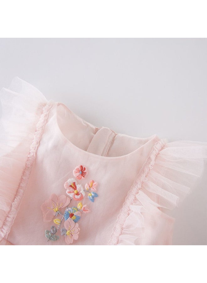 Dave & Bella Girls' Summer Dress Baby Princess Puff Dress Children's Pink Dress 110cm - Image 1