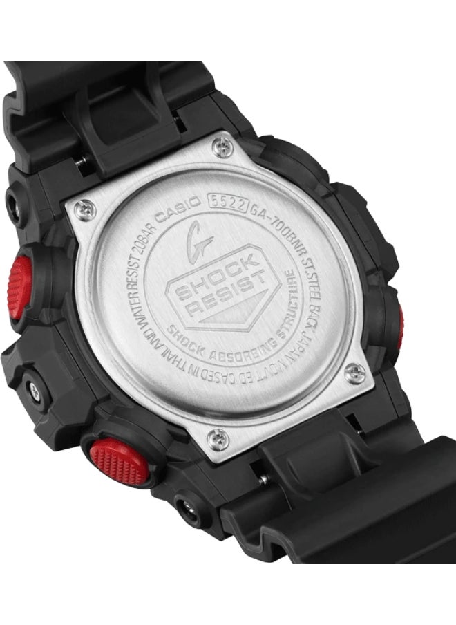 Casio Men Watch G-shock Black and Fiery Red Analog Digital Black Dial Resin Band GA-700BNR-1AD