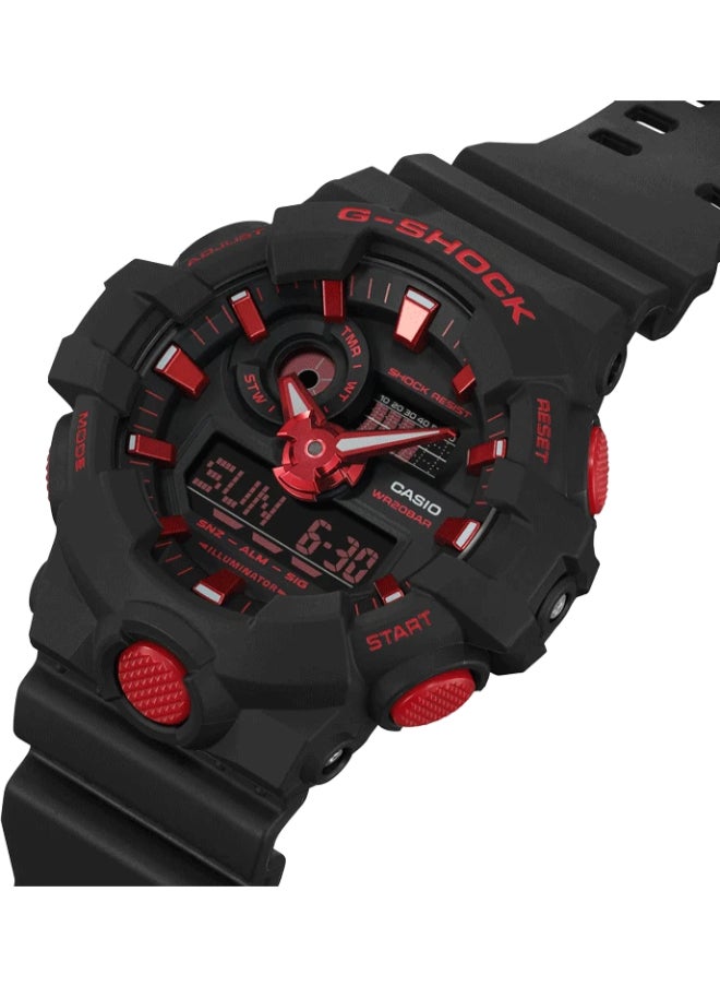 Casio Men Watch G-shock Black and Fiery Red Analog Digital Black Dial Resin Band GA-700BNR-1AD