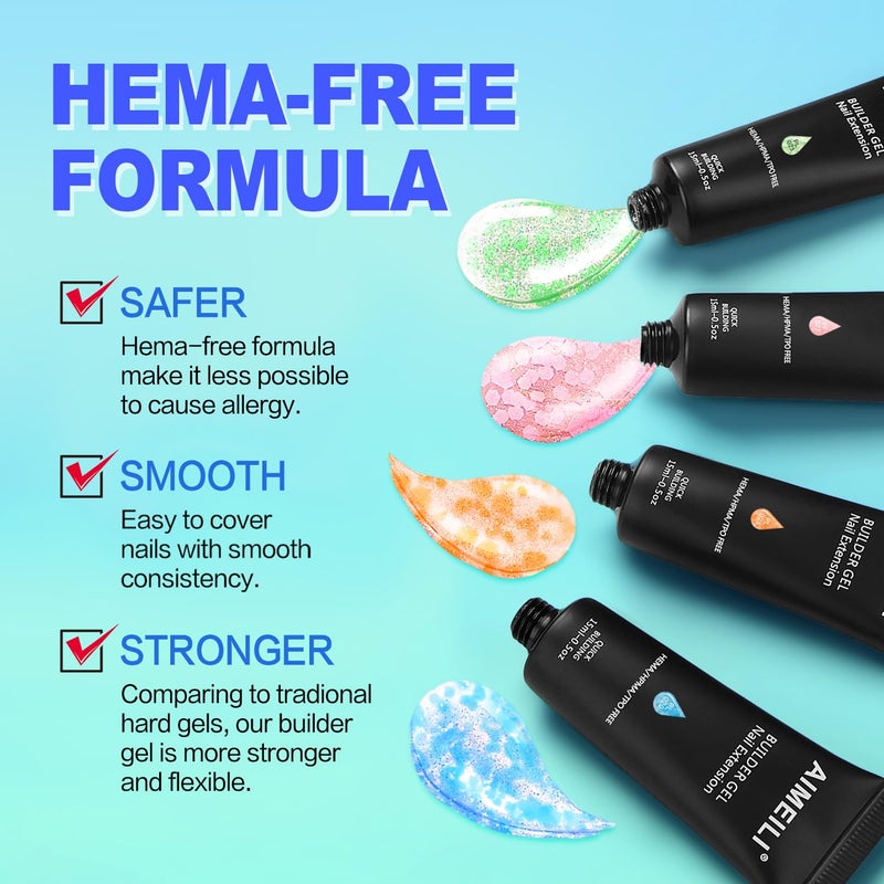 AIMEILI Poly Gel Builder Kit, Glow in the Dark, Hema Free Poly Nail Enhancement, DIY Salon Nail At Home Gift for Women - 019 - Image 2