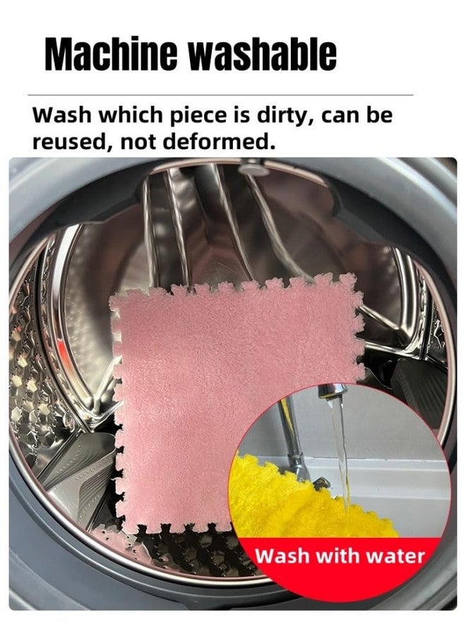 12 قطعة من بلاط السجاد المتشابك، بلاط سجاد إسفنجي متشابك فاخر مقاس 12 بوصة × 12 بوصة مع حواف، بلاط أرضيات بساط لعب رقيق، بلاط إسفنجي مربع سميك مبطن لتزيين غرفة اللعب (وردي + أسود) - Image 4