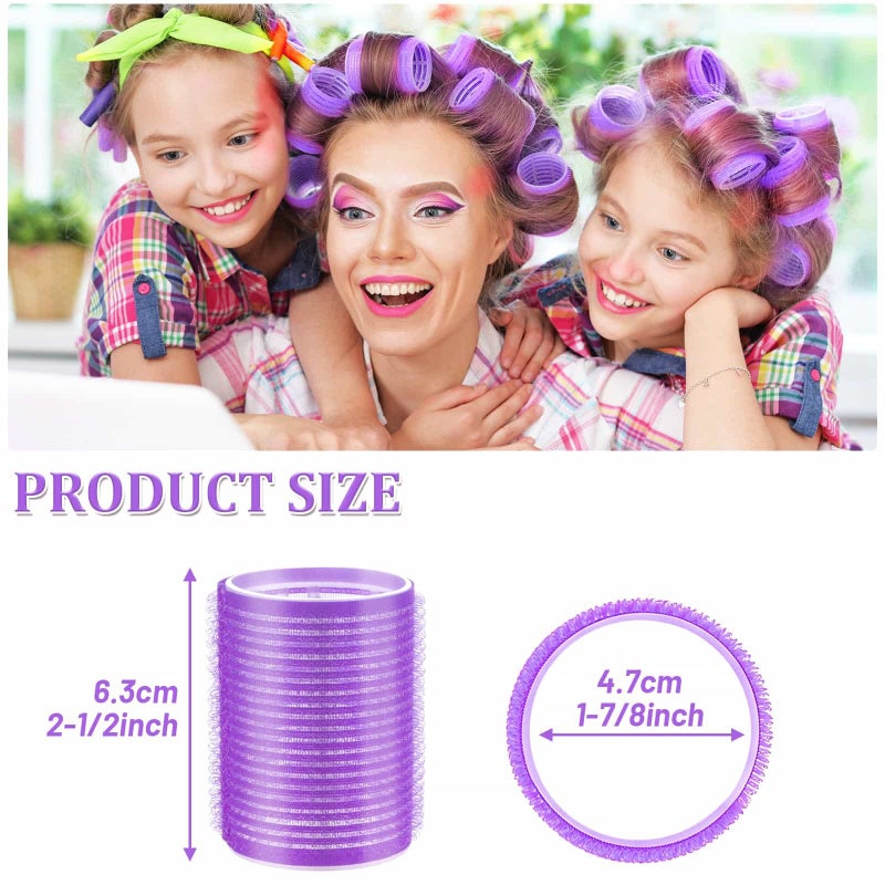 Acejoz Hair Rollers, 12Pcs Large Self-Grip Hair Curlers with 12Pcs Stainless Steel Duckbill Clips, for Long Medium Thick Hair Volume (Purple) - Image 2