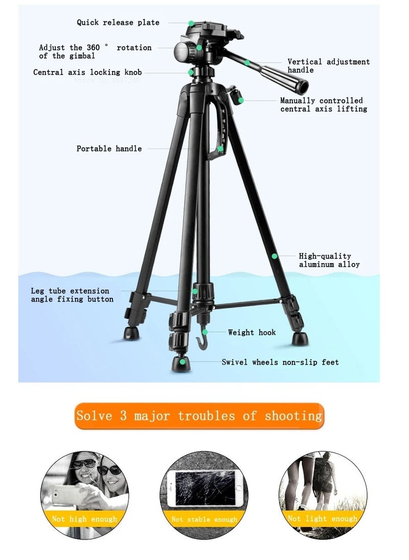 BC 55-Inch Camera Tripod Stand for iPhone, Android & DSLR – Lightweight Aluminum Tripod with 360° Rotating Holder, Wireless Remote & Carry Bag – Perfect for Video Recording & Photography  - Image 2