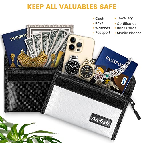 Airfish 2 Pack Fireproof Bag, 8 x 5 Fireproof Money Bag, Small Fireproof Document Bag, Fireproof Envelope with Zipper, Waterproof Cash Pouch for Valuables/Jewelry/Cash/Passport/Invoices, Balck and - Image 3