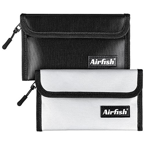 Airfish 2 Pack Fireproof Bag, 8 x 5 Fireproof Money Bag, Small Fireproof Document Bag, Fireproof Envelope with Zipper, Waterproof Cash Pouch for Valuables/Jewelry/Cash/Passport/Invoices, Balck and - Image 1