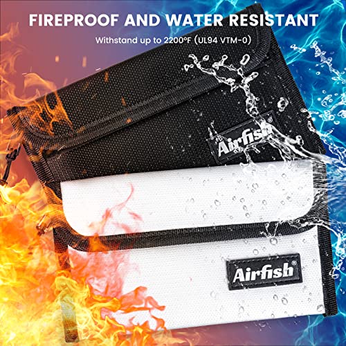 Airfish 2 Pack Fireproof Bag, 8 x 5 Fireproof Money Bag, Small Fireproof Document Bag, Fireproof Envelope with Zipper, Waterproof Cash Pouch for Valuables/Jewelry/Cash/Passport/Invoices, Balck and - Image 2