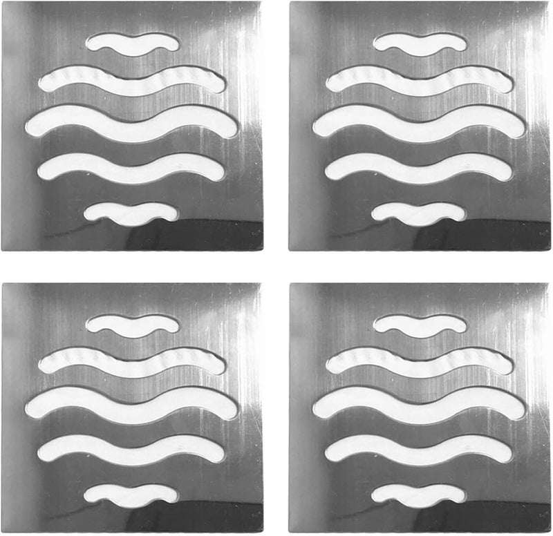 NGe 4Pcs Silver Tone 304 Stainless Steel Square Floor Drain Cover Drain Protection Cover 3.5 Inch 5 Holes - Image 1