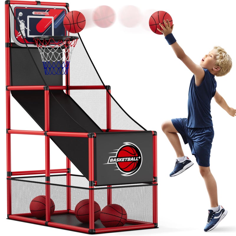 HYES Basketball Arcade Game Indoor Outdoor Kids Basketball Hoop with 4 Balls Pump Single Shot Basketball Game at Home Carnival Games Sport Toys for Boys Girls Teens - Image 3