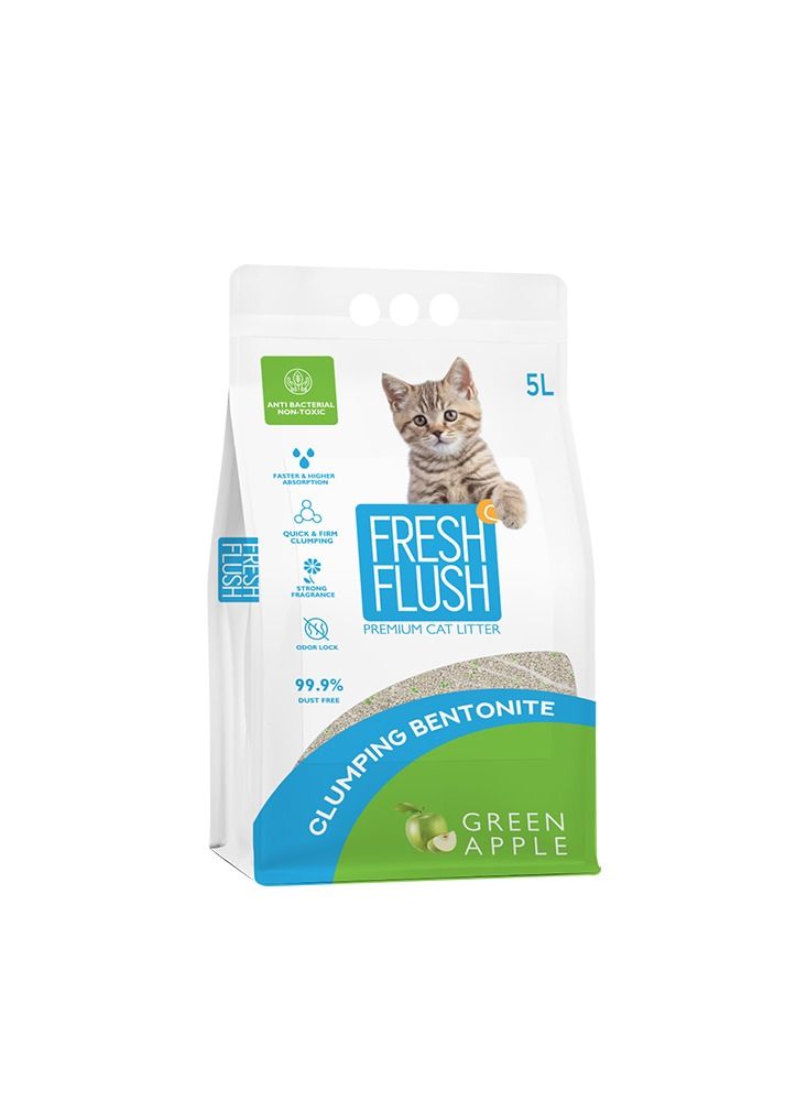 FRESH FLUSH BENTONITE CAT LITTER GREEN APPLE 5L