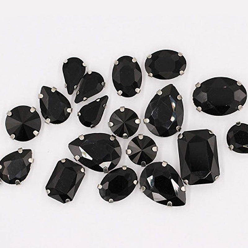 Sew on Rhinestones with Claws Black Rhinestone Mixed Shapes Glass Rhinestones for Crafts Costume Shoes Jewelry Making Rings Bracelets Earrings Necklaces Belt20 pcs