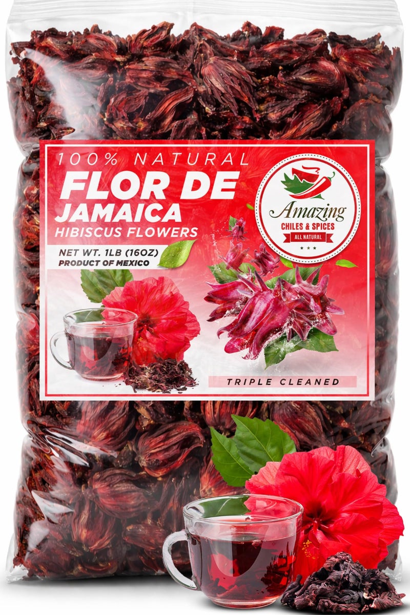 Amazing Chiles & Spices Hibiscus Flowers 2lb 32oz  All Natural Triple Cleaned  Whole Soft Flowers and Petals  Flor de Jamaica Great for Hot or Iced Tea and Agua Fresca By Amazing Chiles and Spices - Image 3