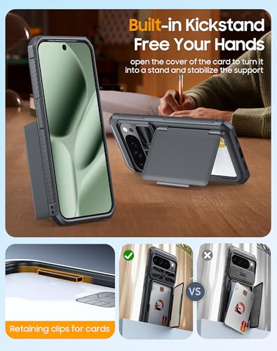 oupeigar for Google Pixel 10 Pro XL Case with Card Holder & RFID Blocking & Sliding Camera Cover & Kickstand Non-Slip Full-Body Shockproof Wallet Phone Case for Pixel 10 Pro XL (Black) - Image 5